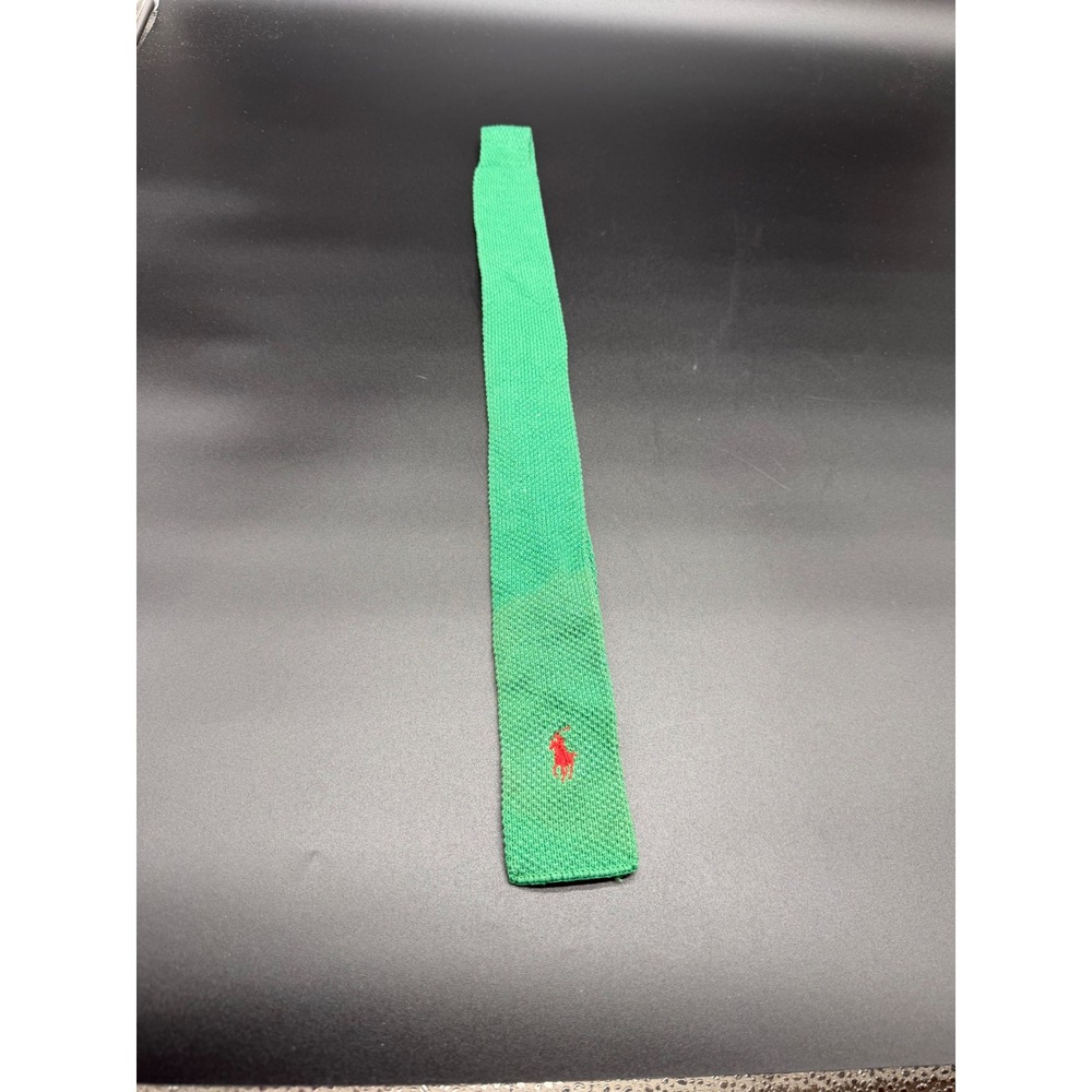 Polo Ralph Lauren Green Knit Tie 100% Cotton Red Pony Logo USA Square End